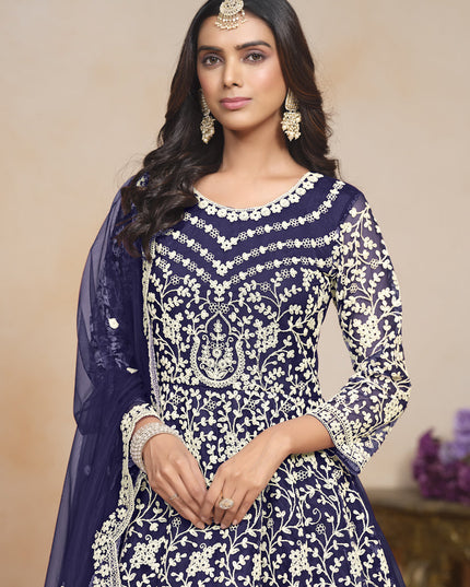 Navy Blue Net Embroidered Anarkali Festival Dress