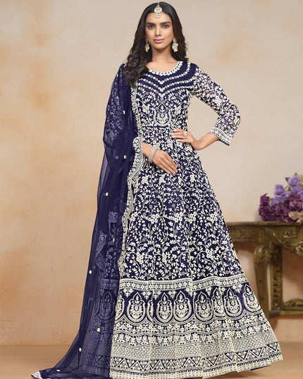 Navy Blue Net Embroidered Anarkali Festival Dress