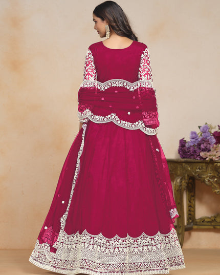 Raspberry Pink Net Embroidered Anarkali Festival Dress
