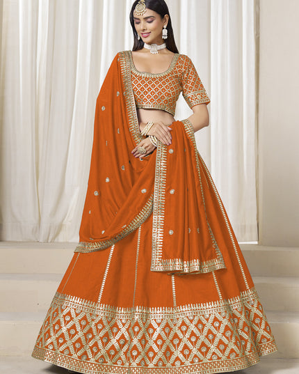 Astonishing Orange Art Silk Lehenga Choli Set for Wedding