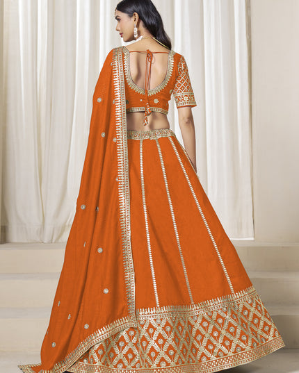 Astonishing Orange Art Silk Lehenga Choli Set for Wedding