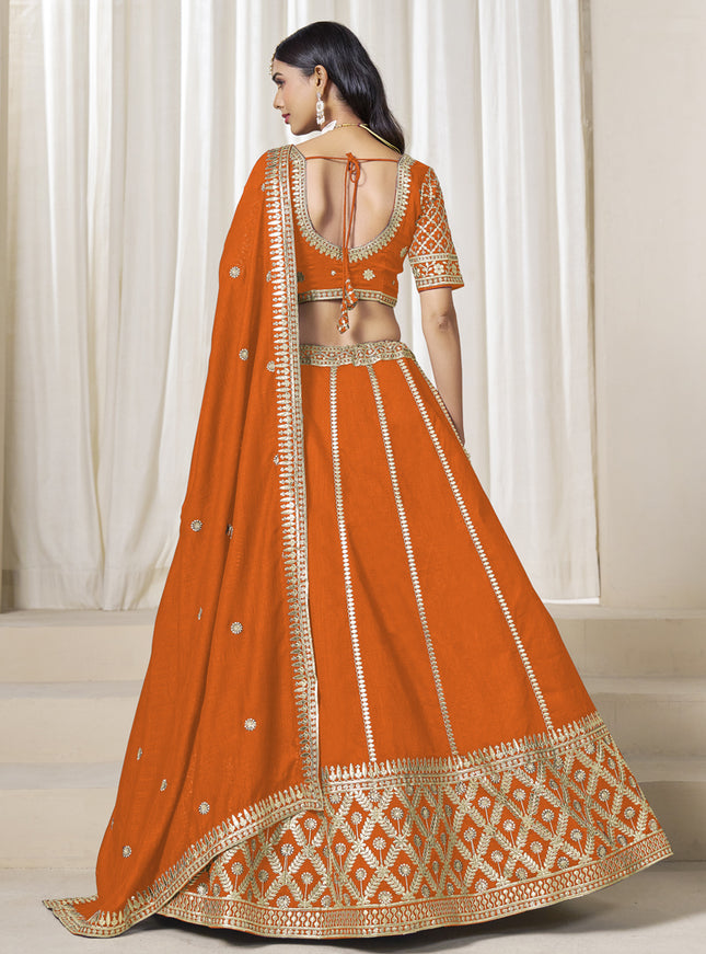 Astonishing Orange Art Silk Lehenga Choli Set for Wedding