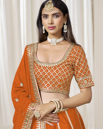 Astonishing Orange Art Silk Lehenga Choli Set for Wedding