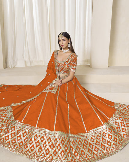 Astonishing Orange Art Silk Lehenga Choli Set for Wedding