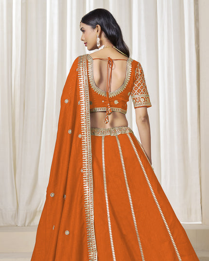 Astonishing Orange Art Silk Lehenga Choli Set for Wedding