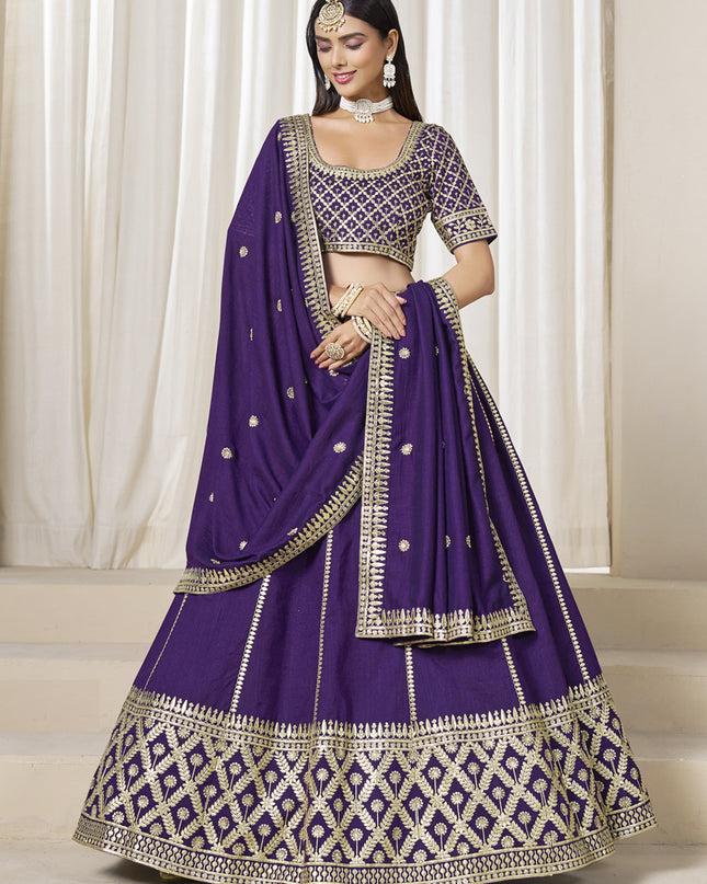 Unique Purple Art Silk Lehenga Choli Set for Wedding