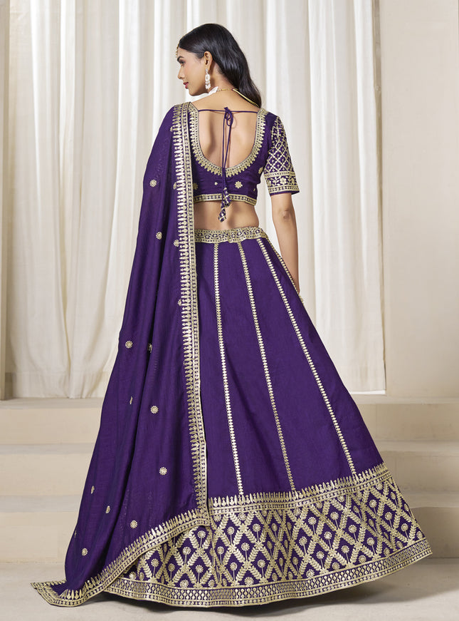 Unique Purple Art Silk Lehenga Choli Set for Wedding