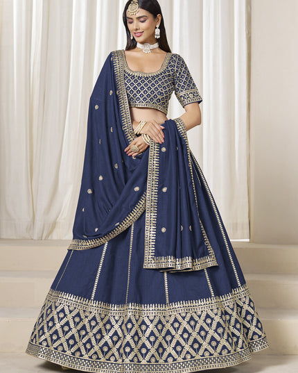 Incredible Prussian Blue Art Silk Lehenga Choli Set for Wedding