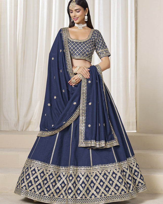 Incredible Prussian Blue Art Silk Lehenga Choli Set for Wedding