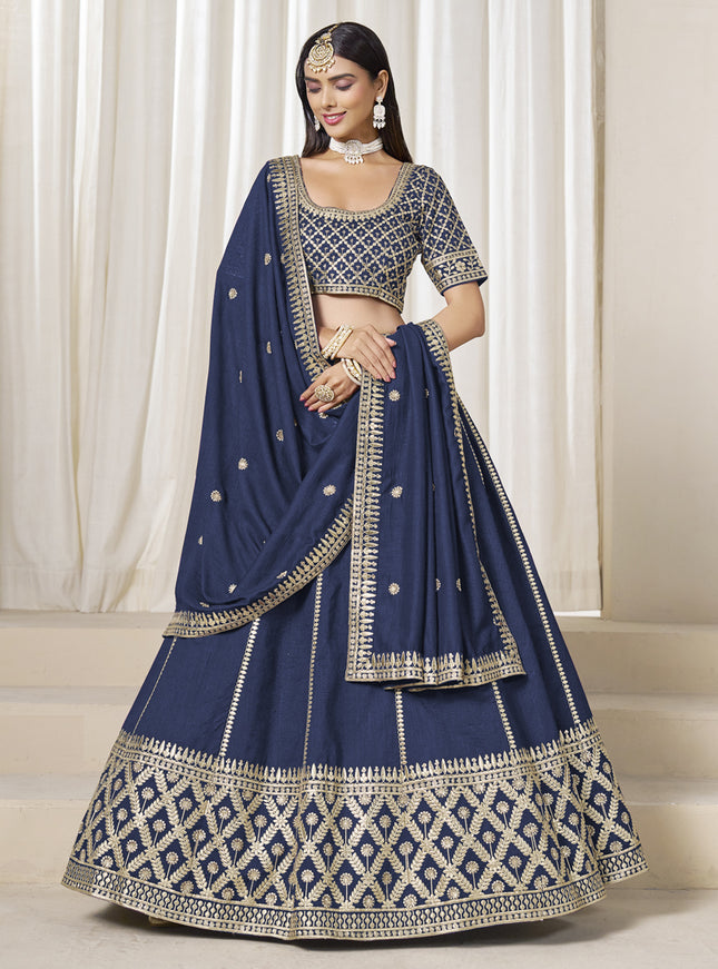 Incredible Prussian Blue Art Silk Lehenga Choli Set for Wedding