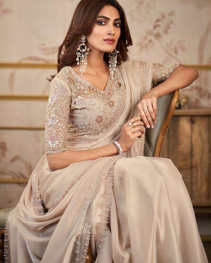 Bisque Cream Heavy Designer Saree