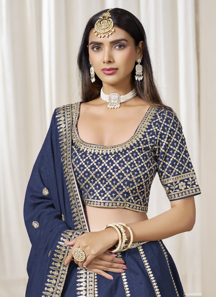 Incredible Prussian Blue Art Silk Lehenga Choli Set for Wedding