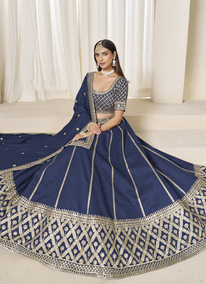 Incredible Prussian Blue Art Silk Lehenga Choli Set for Wedding