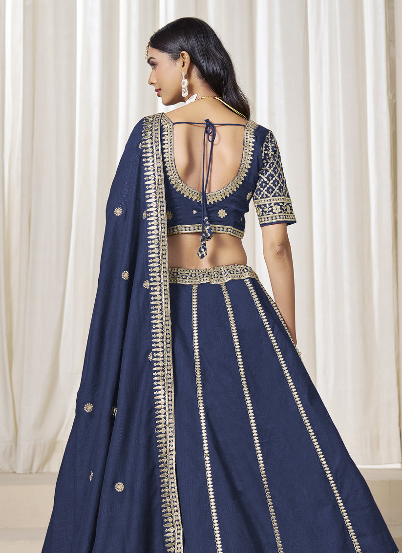 Incredible Prussian Blue Art Silk Lehenga Choli Set for Wedding