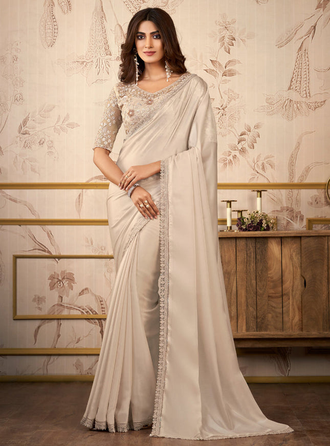 Bisque Cream Heavy Designer Saree