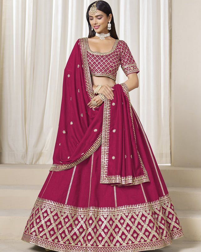 Spectacular Raspberry Pink Art Silk Lehenga Choli Set for Wedding