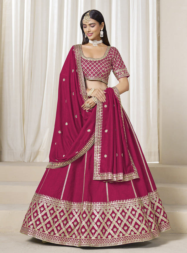 Spectacular Raspberry Pink Art Silk Lehenga Choli Set for Wedding