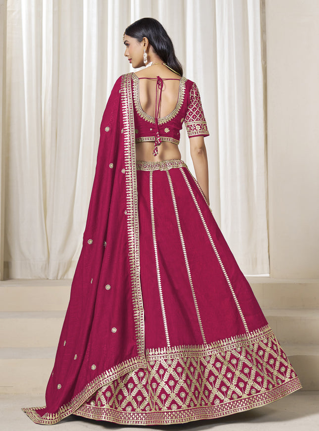 Spectacular Raspberry Pink Art Silk Lehenga Choli Set for Wedding