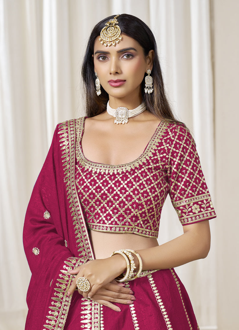 Spectacular Raspberry Pink Art Silk Lehenga Choli Set for Wedding