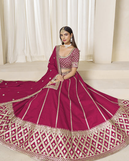 Spectacular Raspberry Pink Art Silk Lehenga Choli Set for Wedding