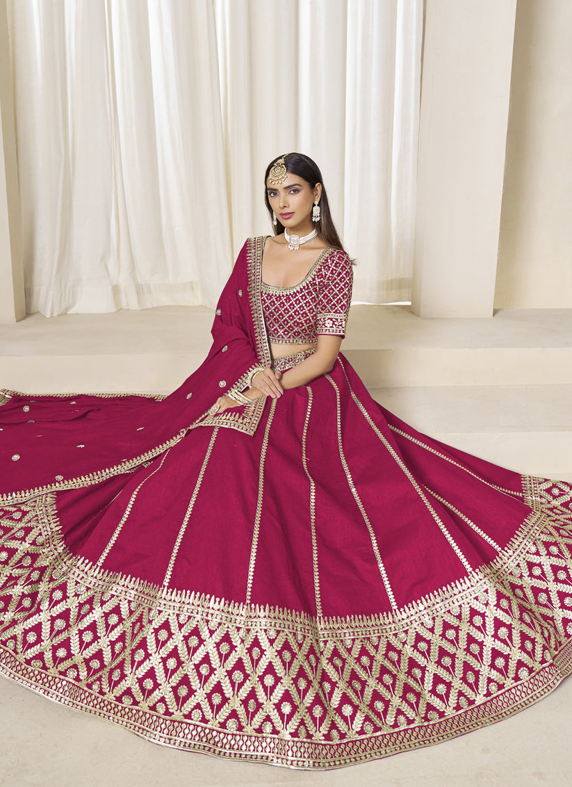 Spectacular Raspberry Pink Art Silk Lehenga Choli Set for Wedding