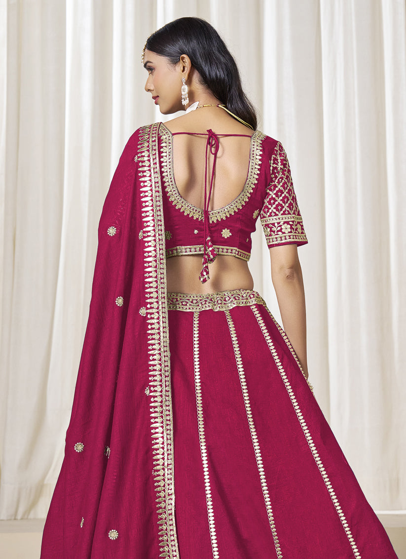 Spectacular Raspberry Pink Art Silk Lehenga Choli Set for Wedding