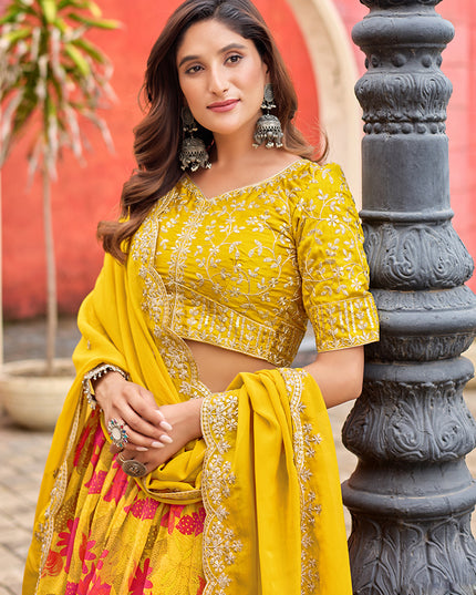 Beautiful Maize Yellow Tabby Silk Embroidered Lehenga Choli set