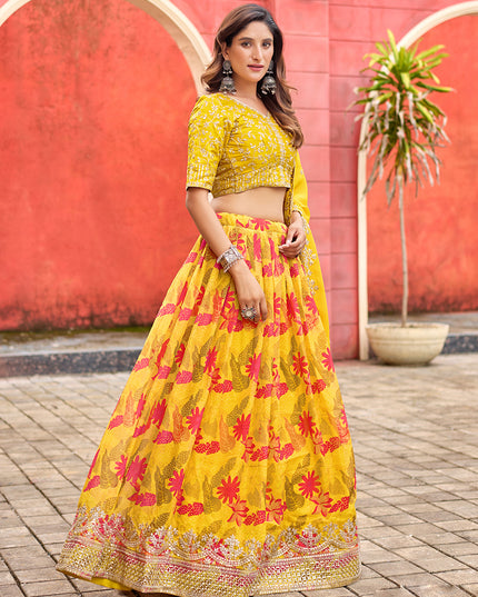 Beautiful Maize Yellow Tabby Silk Embroidered Lehenga Choli set