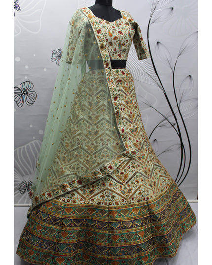 Bewitching Pastel Green Art Silk Embroidered Wedding Lehenga Choli