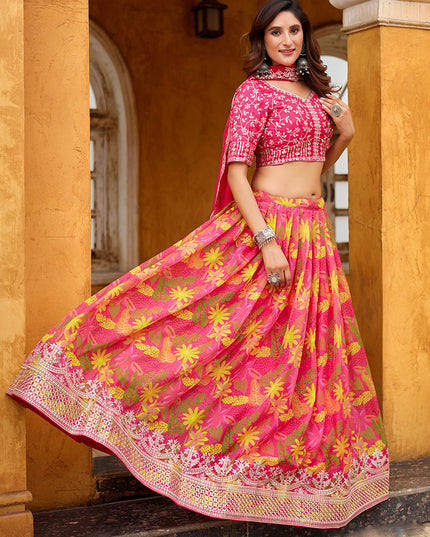 Charming Rani Pink Tabby Silk Embroidered Lehenga Choli set