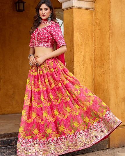 Charming Rani Pink Tabby Silk Embroidered Lehenga Choli set