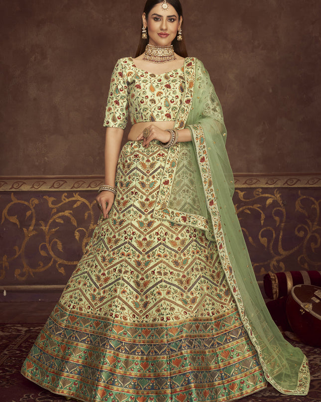 Bewitching Pastel Green Art Silk Embroidered Wedding Lehenga Choli
