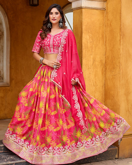 Charming Rani Pink Tabby Silk Embroidered Lehenga Choli set
