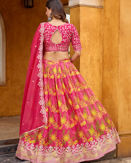 Charming Rani Pink Tabby Silk Embroidered Lehenga Choli set