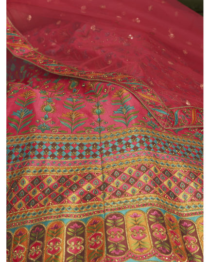 Mesmerizing Pink Art Silk Embroidered Wedding Lehenga Choli