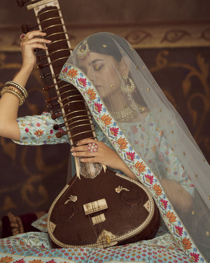 Amazing Breeze Blue Art Silk Embroidered Wedding Lehenga Choli