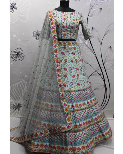 Amazing Breeze Blue Art Silk Embroidered Wedding Lehenga Choli