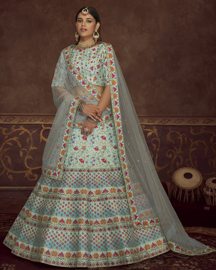 Amazing Breeze Blue Art Silk Embroidered Wedding Lehenga Choli