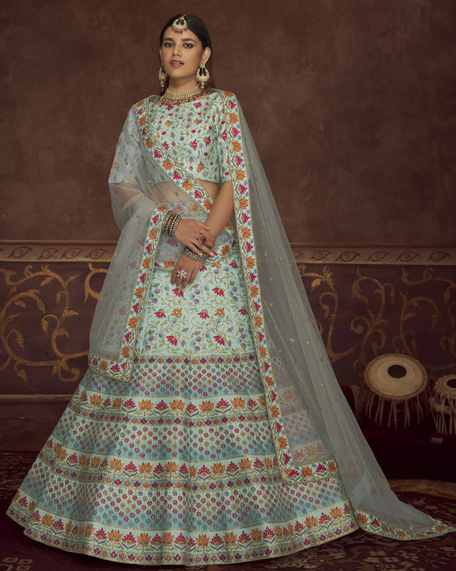 Amazing Breeze Blue Art Silk Embroidered Wedding Lehenga Choli