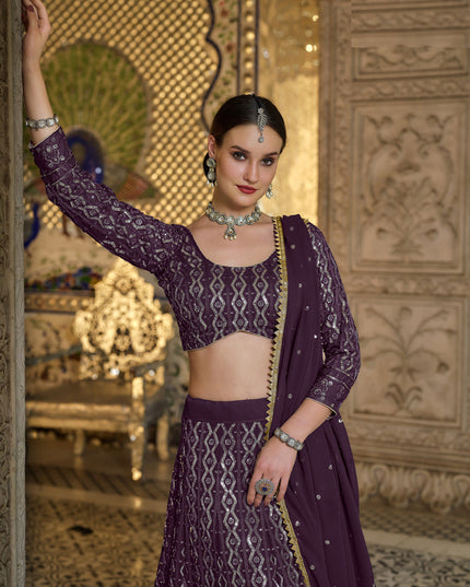 Attractive Burgundy Pure Georgette Sequins Embroidered Designer Lehenga Choli