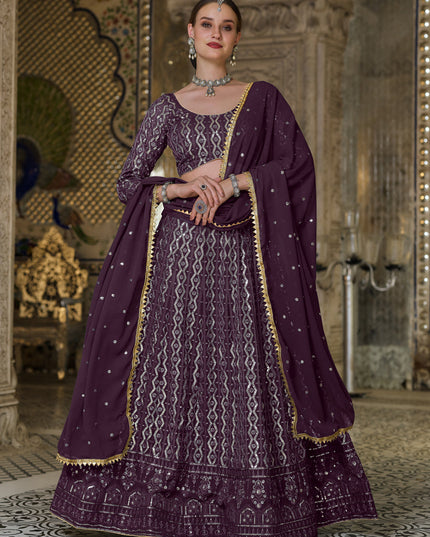 Attractive Burgundy Pure Georgette Sequins Embroidered Designer Lehenga Choli
