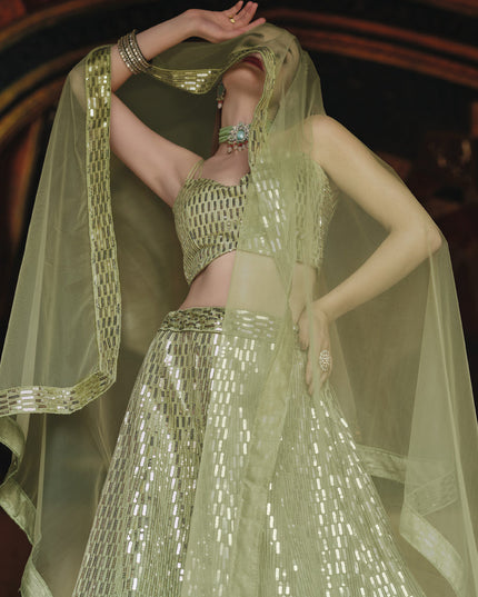 Amazing Sage Green Net Sequins Designer Lehenga Choli