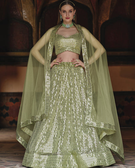 Amazing Sage Green Net Sequins Designer Lehenga Choli