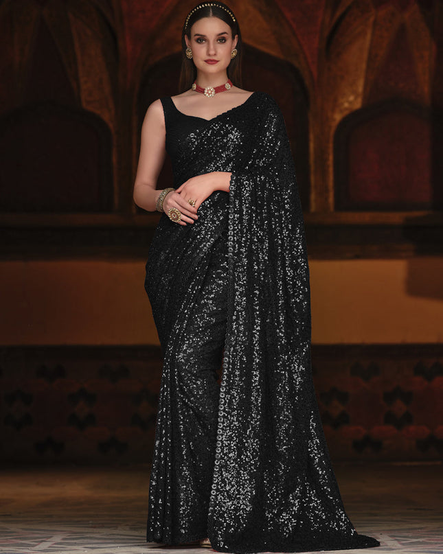 Black Sequined Georgette Party Wear Saree