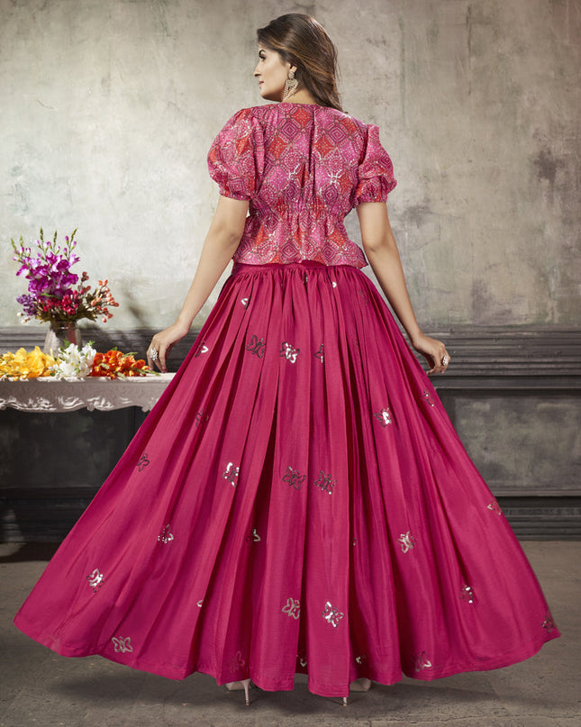 Lovely Rani Pink Art Silk Sequined Skirt with Crop Top