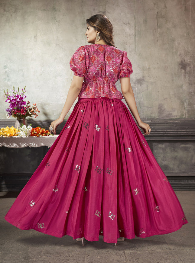 Lovely Rani Pink Art Silk Sequined Skirt with Crop Top