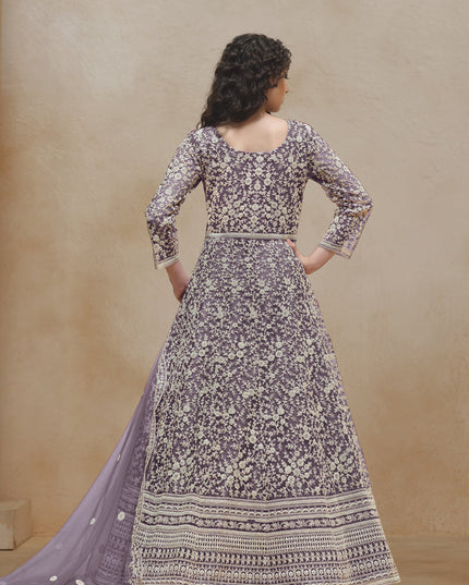 light purple chain style embroidered anarkali suit