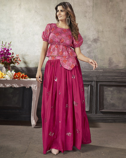 Lovely Rani Pink Art Silk Sequined Skirt with Crop Top