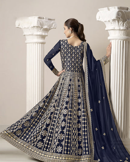 navy blue faux georgette embroidered anarkali suit