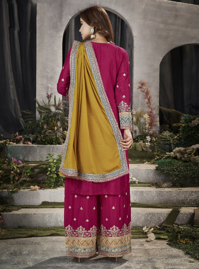 Teal Blue Premium Chinnon Embroidered Pakistani Palazzo Suit